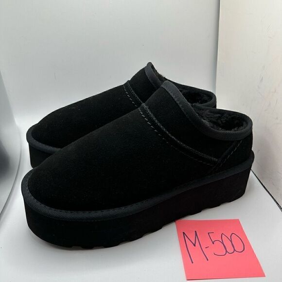 CUSHIONAIRE Women's Genuine Suede Cozy Mule Platform +Memory Foam 9 BLACK - Picture 3 of 7